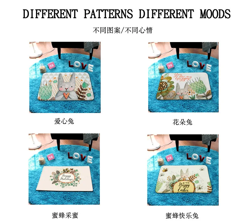 Hand-Painted Rabbit Doormat Entrance Bedroom Doorway Mat Bathroom Mats Kitchen Window Cushion