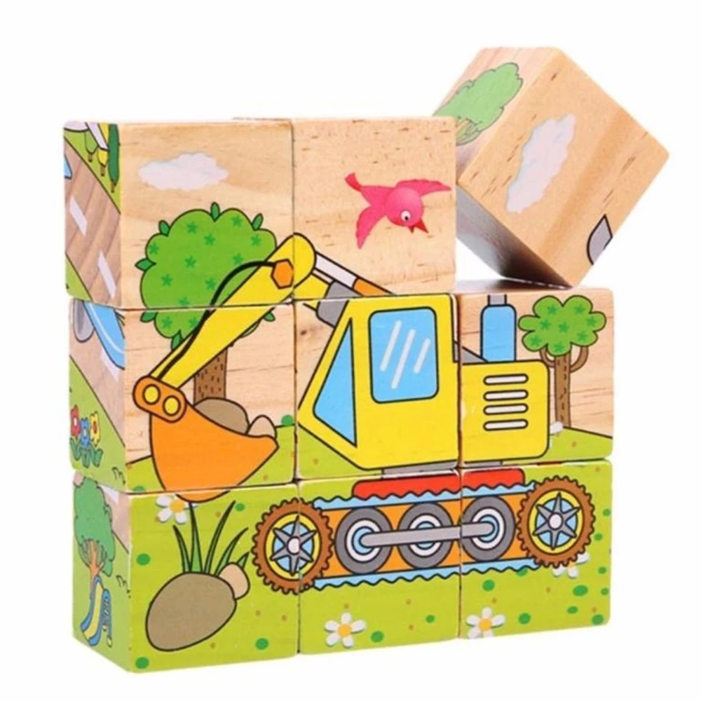 

Cartoon Animal Picture Wooden Puzzle Six-face 3D Puzzle Toy Child Early Learning Educational Toy Cube Puzzle Baby Gift