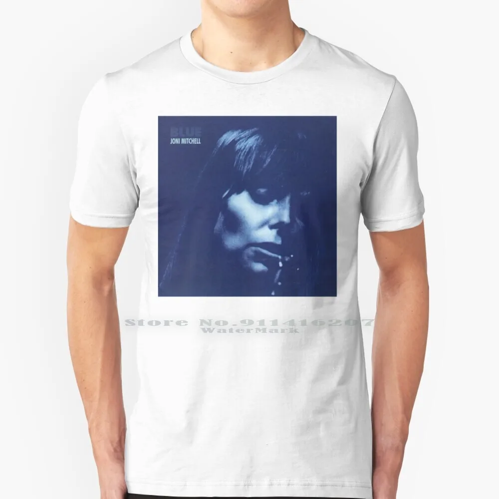 Joni Mitchell Blue T Shirt 100% Puro Cotone Joni Album Classic 60S 70S Neil Folk America Clouds Hejira Court And Spark Ladies