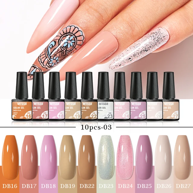 Mtssii 10Pcs/set Color Gel Nail Polish Set 100 Colors Semi Permanent UV Led Gel Varnish Soak Off Nail Lacquers Base Top Coat ZH12840 10PCS