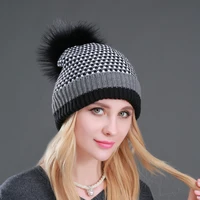 CNTANG 2024 New Double layer Plus Velvet Warm Hat Winter Knitted Beanie Fashion Hats For Women Natural Raccoon Fur Pompom Female 1