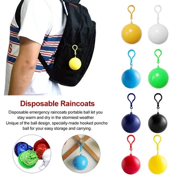 

6pcs/pack Disposable Raincoat Student Camping Rain Gear Hiking With Hook Poncho Outdoor Portable Ball Transparent Waterproof