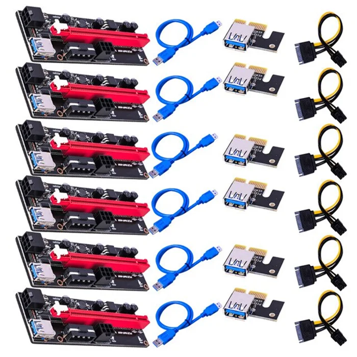 VER009S 6 uds USB 3,0 PCI-e exprés 1x a 16x extensor de adaptador de tarjeta elevadora Cable de Alimentación SATA 60CM
