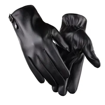 

New Men Touch Screen Gloves Faux Leather Motorcycle PU Gloves Winter Warm Plus Velvet Mittens Tactical Driving Fur Soft Glove