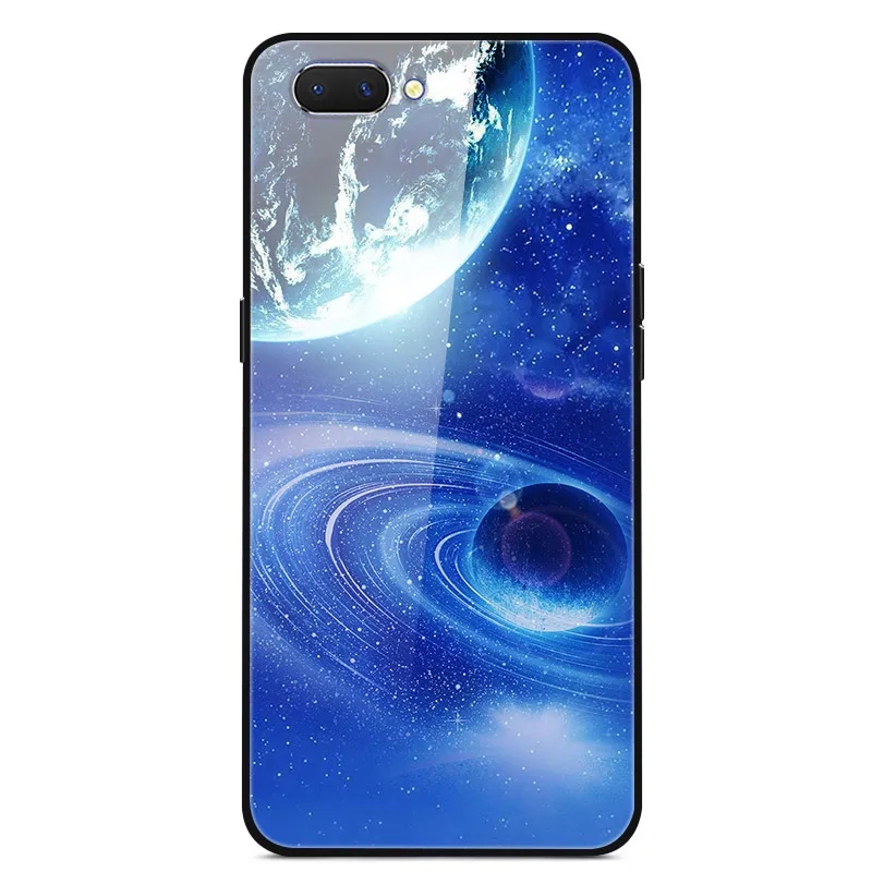 Высококачественный защитный чехол для Oppo A3S чехол Realme C1 закаленное Стекло планета Космос крышка Стекло задняя крышка чехол для Oppo A5 корпус под плетенную сумку для OPPO A3S OPPOA5 Capas - Color: 04