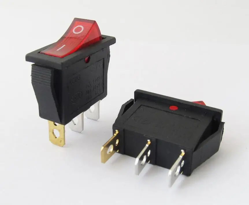 

5Pcs/Lot KCD3 16A 250V/20A 125V 3 Pin ON-OFF Red Button Light Rocker Switch Rocker Power Switch