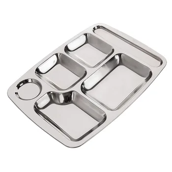 

Stainless Steel Mesh Division Service Plate Long Square Fast Food Disc Deepen Thickening Five Grid Six Grid Student Adult