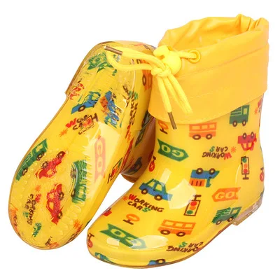 Picture style Plush Новинка; детская непромокаемая обувь из ПВХ до середины голени; детские резиновые сапоги; детская резиновая обувь для мальчиков и девочек; Водонепроницаемая нескользящая обувь; сезон весна-осень; 020 - Цвет: Picture style Plush