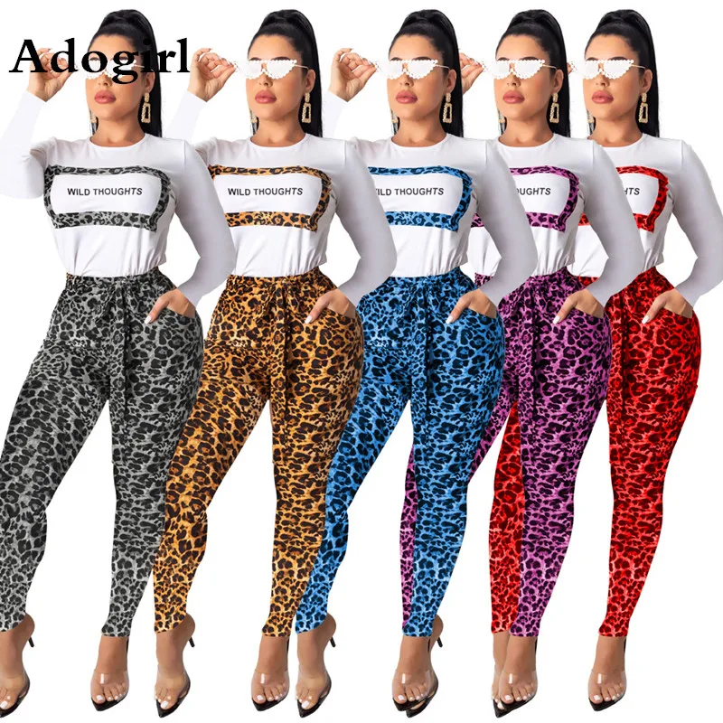Женский костюм с надписью Adogirl футболка длинным рукавом + леопардовые