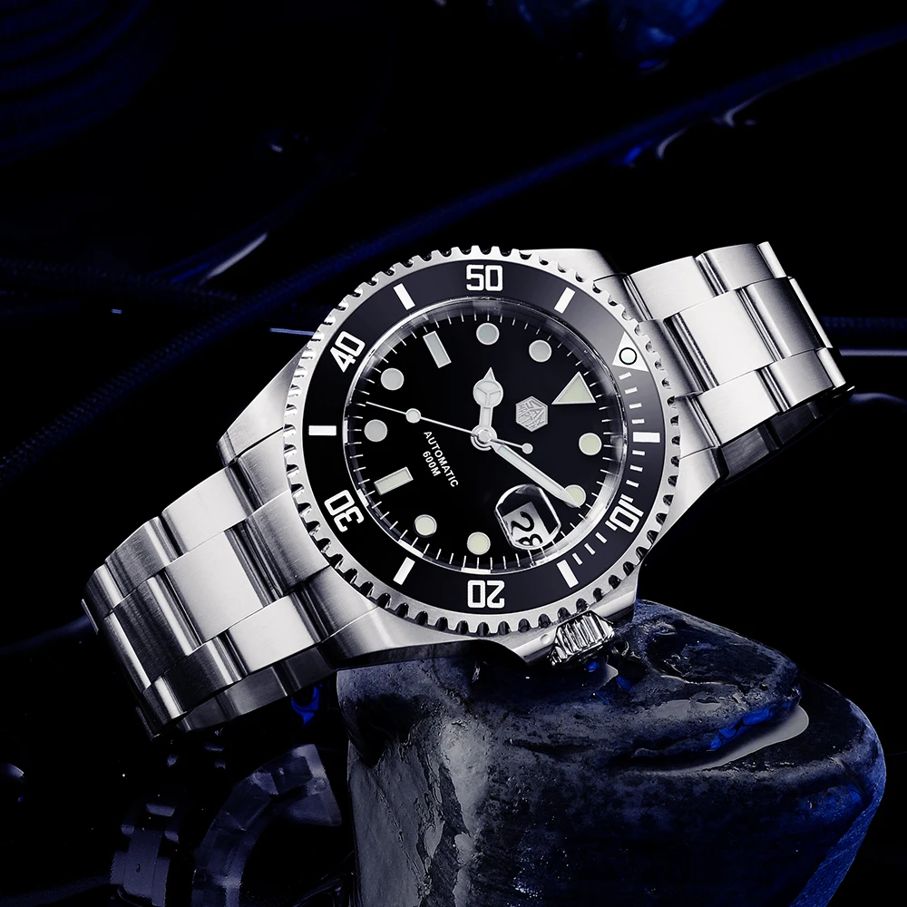 San Martin Diver Water Ghost MOP 60Bar Helium Device Luxury Sapphire Men Automatic Mechanical Watch Ceramic Bezel Lume Date