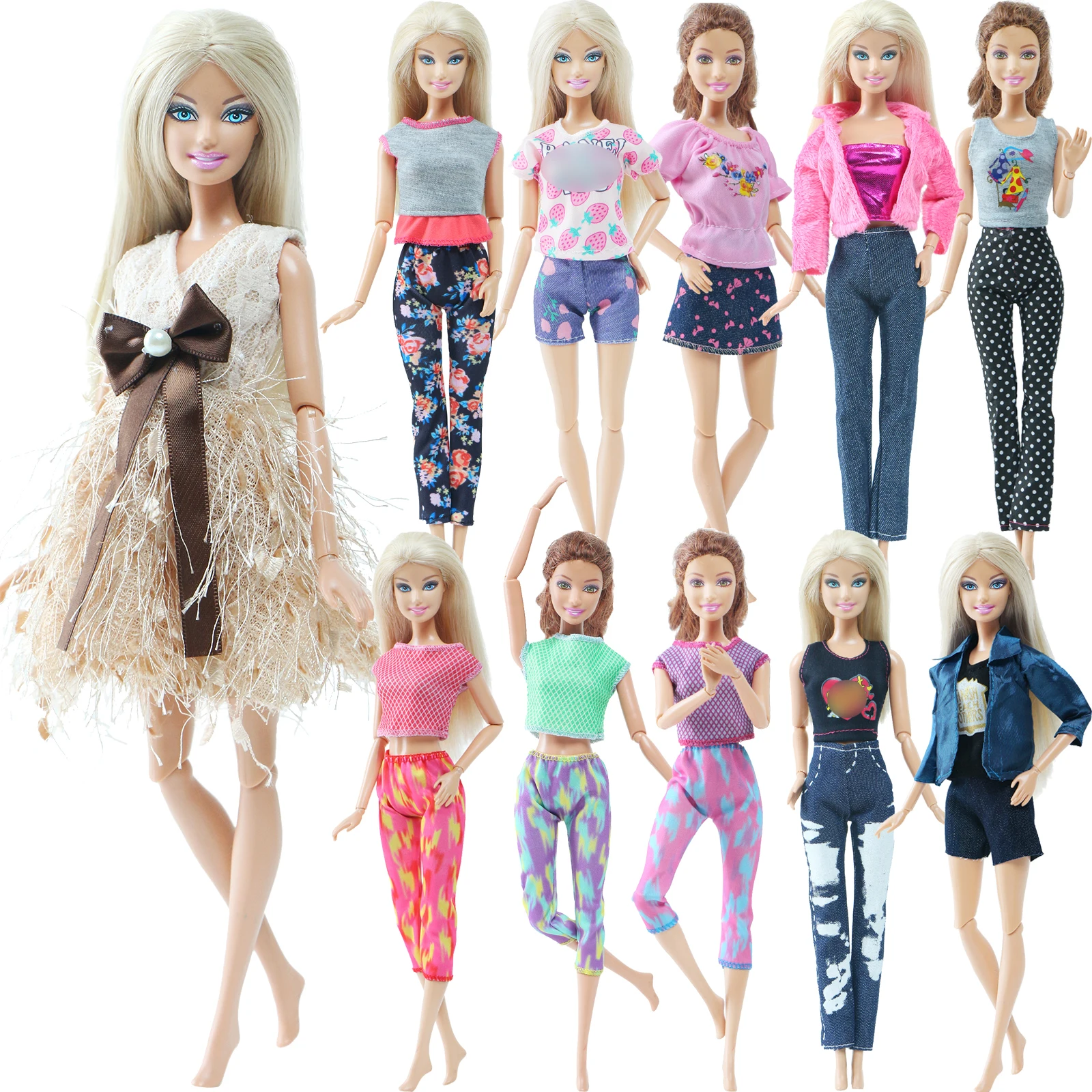 1 Set Handmade Doll Dress Yoga Outfit Trousers Mini Gown Daily Wear T-shirt Girl Clothes for Barbie Accessories Toy Gift | Игрушки и