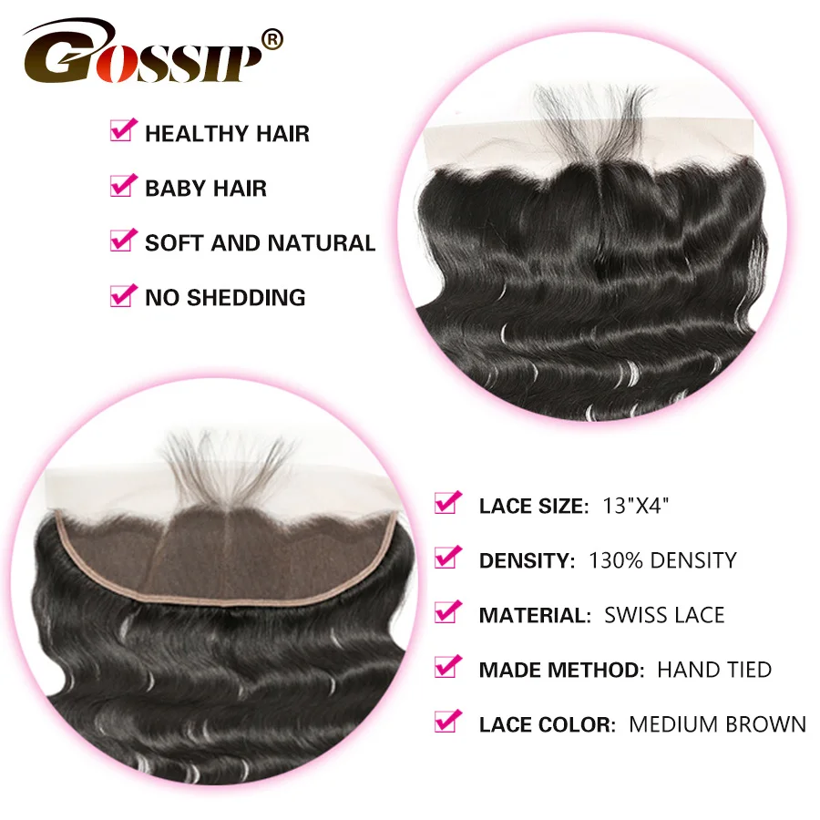 Body Wave 13×4 Lace Frontal Closure Natural Color Closure Gossip 100% Remy Human Hair Closure Piece Brazilian Hair Brown Frontal (3)
