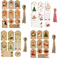

50PCs Christmas Gift Tags Kraft Paper Multi-style Packaging Hang Tags Wedding Birthday Party Candy Boxes For Jewelry Gift Labels