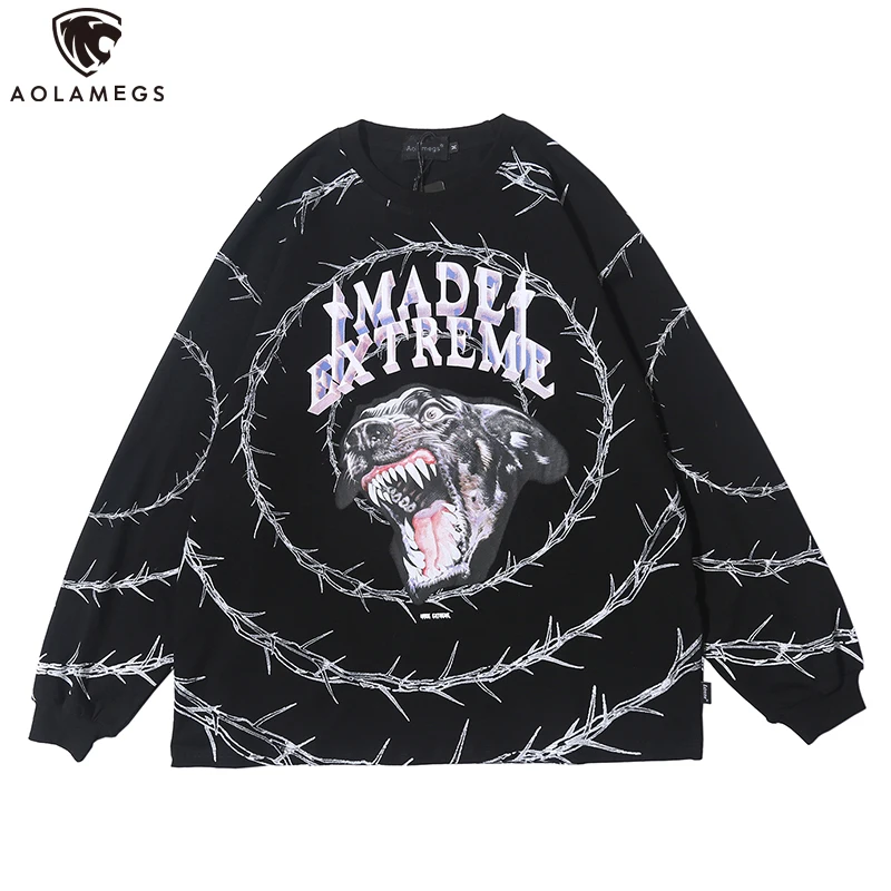 Aolamegs Sweatshirt Men Vicious Dog Printed Men Pullover Casual Cozy O-neck High Street Style Hoodies Streetwear Couple Autumn Aolamegs Sweatshirt Men Vicious Dog Printed Men Pullover Casual Cozy O-neck High Street Style Hoodies Streetwear Couple Autumn