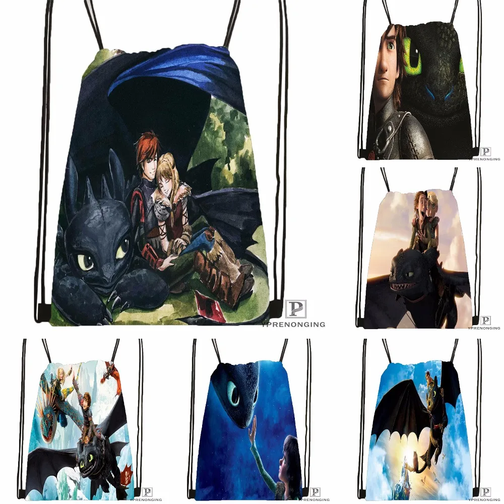 На заказ Как приручить дракона походная сумка на шнурке милый рюкзак для детей (черная спинка) 31x40 см #180531-01-45