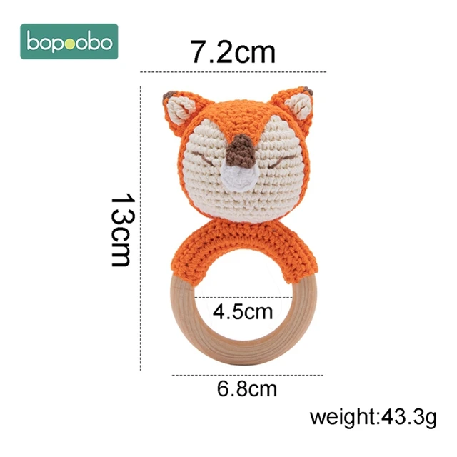 Bopoobo 1pc Baby Rattles Crochet Bunny Rattle Toy Wood Ring Baby Teether Rodent Baby Gym Mobile Rattles Newborn Educational Toys Orange Fox