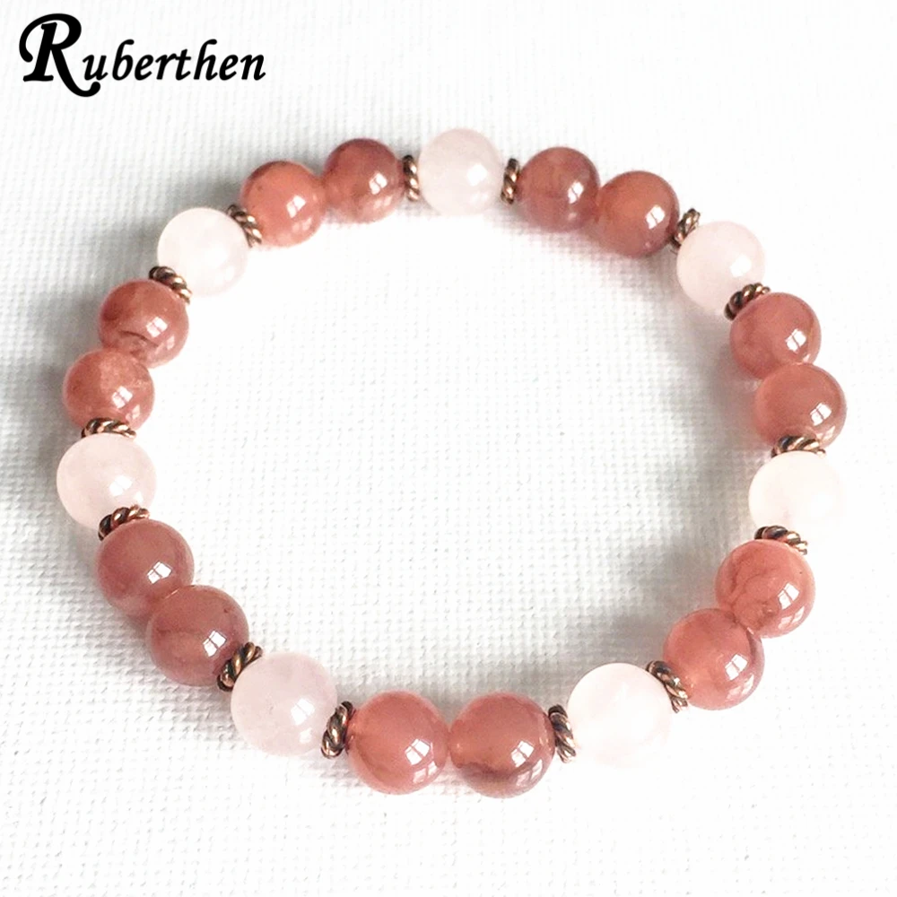 Ruberthen Rose Quartzs женский браслет с натуральным камнем, Энергетический Браслет для женщин, дизайн, браслет из бусин мала