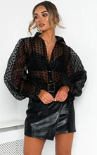 2021 The new listing Womens dot blouse mesh sheer puff shirt long sleeve transparent Blouse fashion plus size female casual top