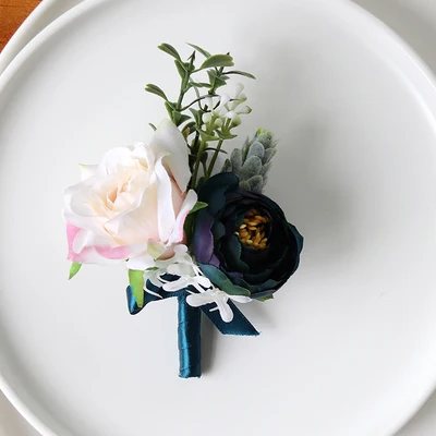 boutonniere-B YO CHO Искусственный Свадебный бутоньерка свадебная бутоньерка на запястье шелковая чайная роза Подружка невесты на запястье цветок девушка браслет сестра корсажи - Цвет: boutonniere-B