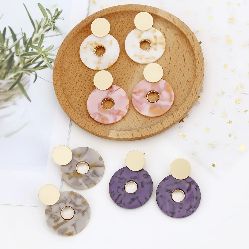 

Brand Acetate Acrylic Earrings Korean Simple Geometric Round Golden Alloy Earrings for Women Earings Fashion Jewelry Wholesale