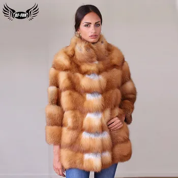 

New Natural Real Red Fox Fur Coat With Stand Collar Winter Women Genuine Fox Fur Jacket Long Full Pelt Fur Coats Luxury Overcoat