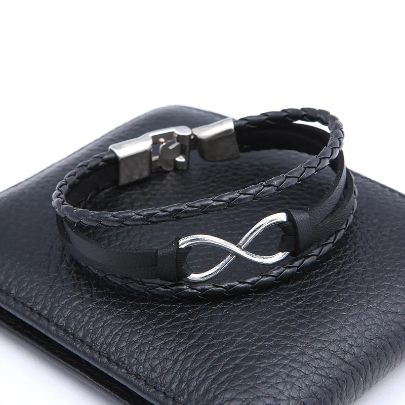 Винтажный браслет бесконечности для мужчин Мальчик номер 8 слово мужской кожаный
