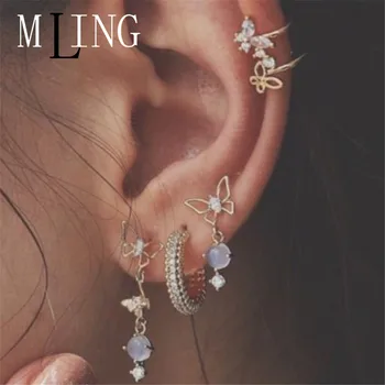 

MLING 5 Pcs/Set Vintage Gold Animal Alloy Crystal Stud Earrings Fashion Butterfly Earrings for Women