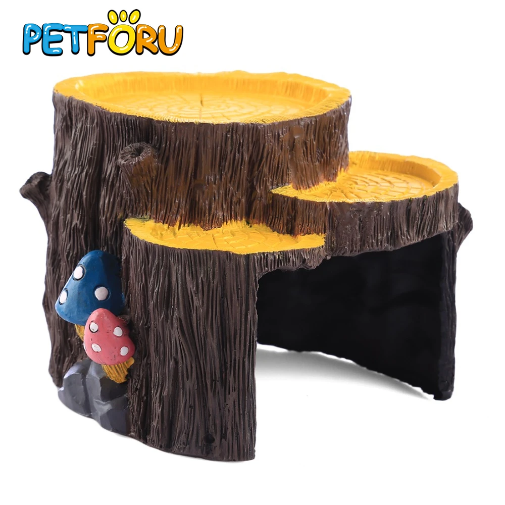 Petforu Creative Reptile Hide Rest Cave Pet Habitat Ornament Wood Color