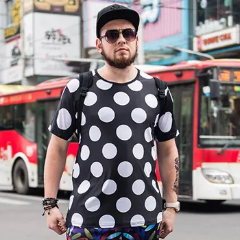 

New size men's round neck quick-drying T-shirt polka dot short-sleeved plus fat XL printed tide