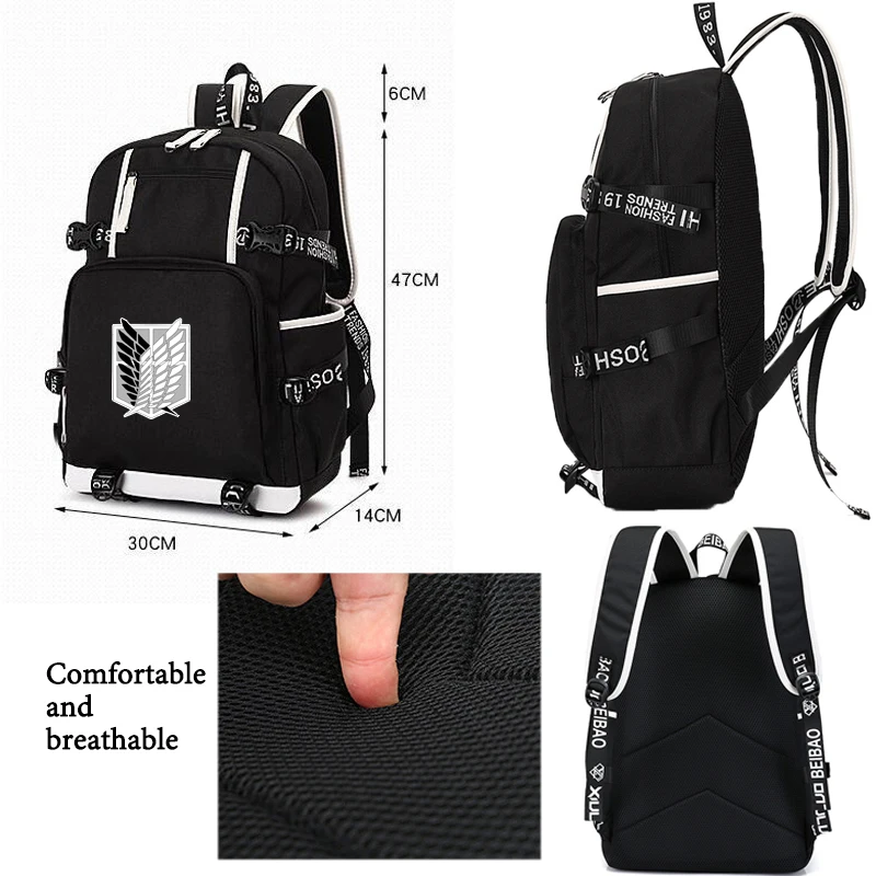 IMIDO Anime Pattern Backpacks for Teenagers Canvas Black Travel Bags Students Laptop Bag Boys Girls Back to School Backpack