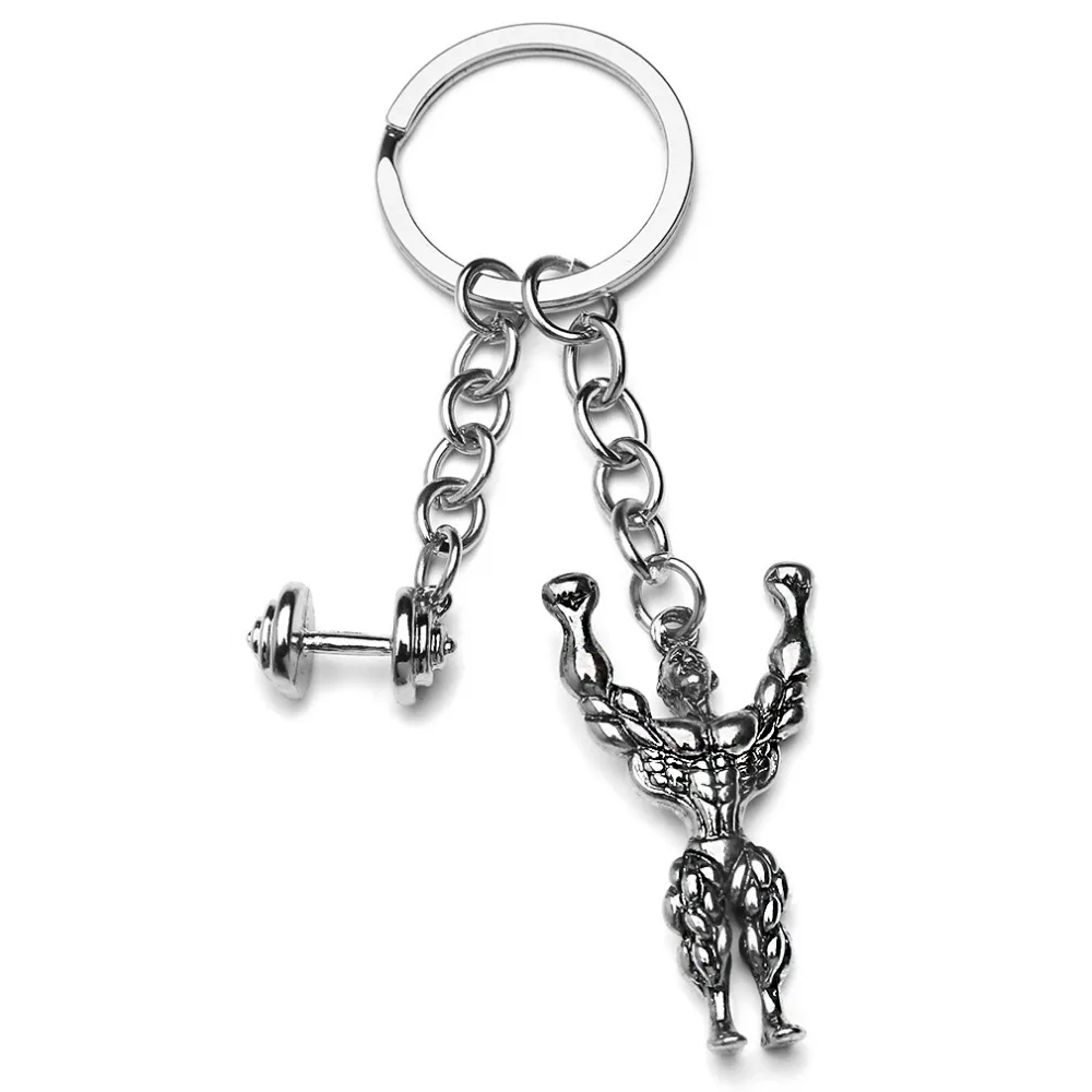 1 PC Creative Alloy Key Chain Strong Man Dumbbell Keychain Men Fitness