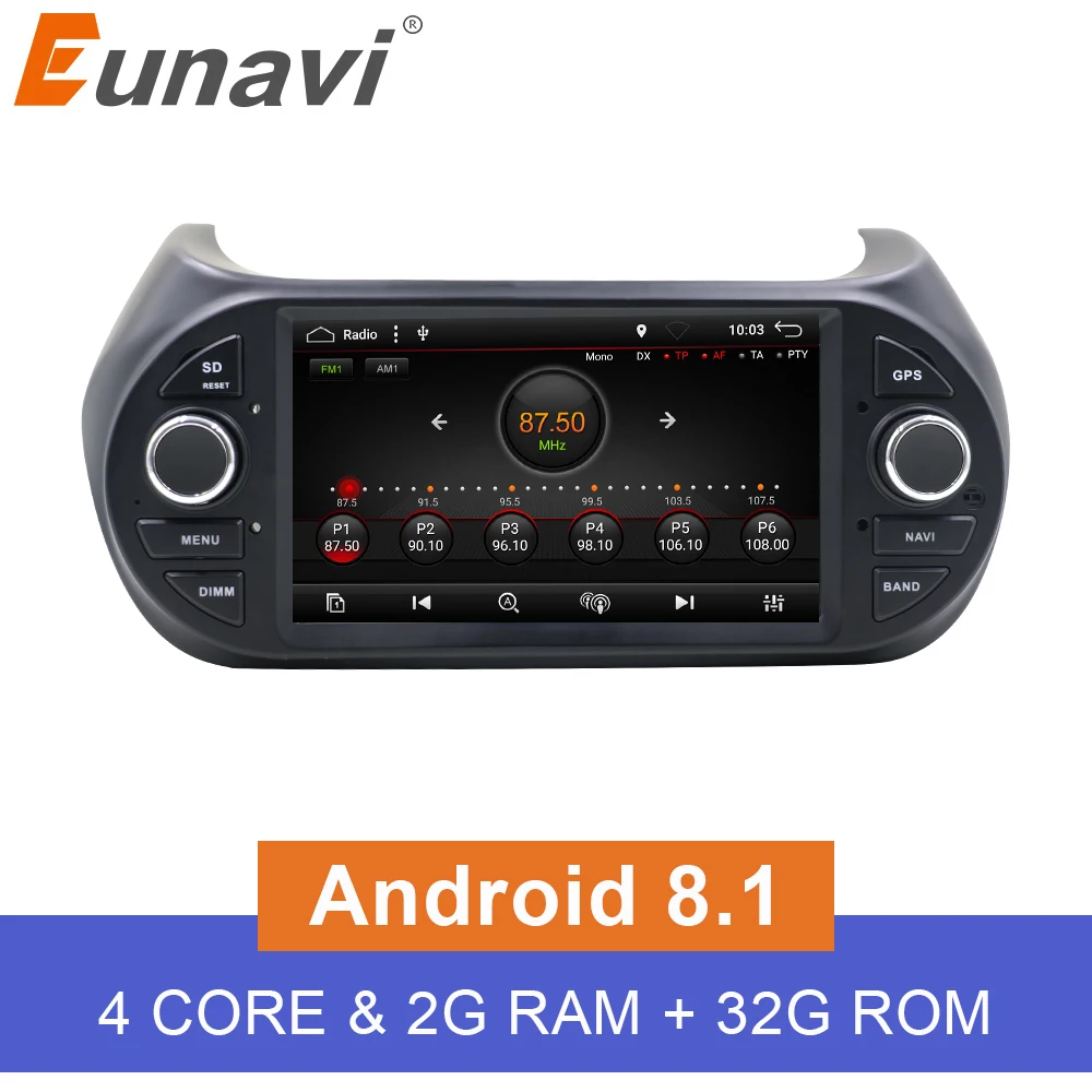 Eunavi одна 1 Din 7 ''четырехъядерный Android 8 Автомобильная Радио стерео система GPS