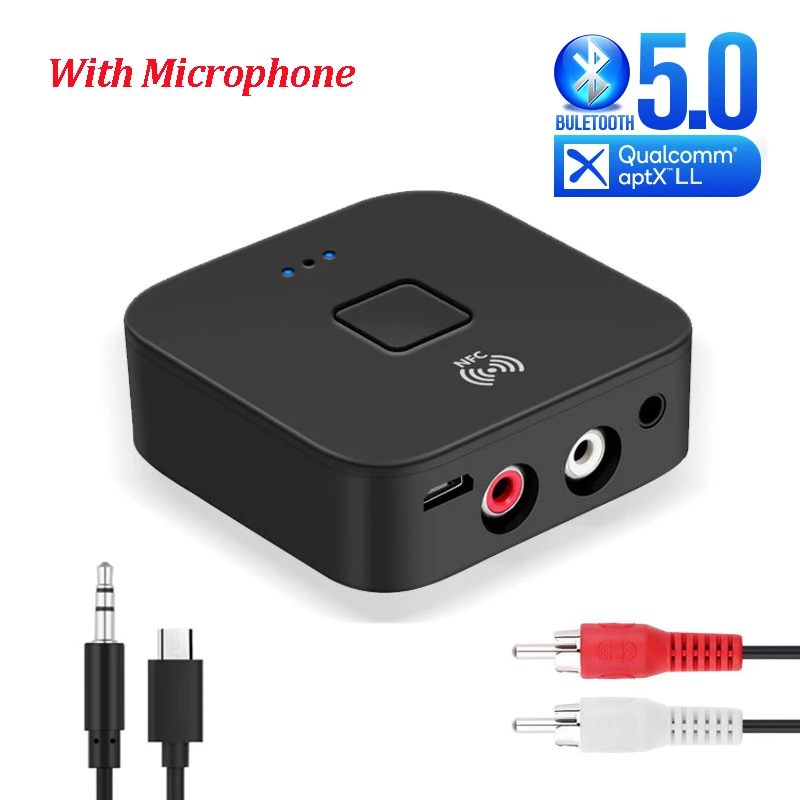 Красный NFC Bluetooth 5,0 приемник APTX LL 3,5 мм AUX RCA Jack беспроводной адаптер Автоматическое включение/выключение с микрофоном Bluetooth 5,0 4,2 автомобильный аудиоприемник - Цвет: Красный