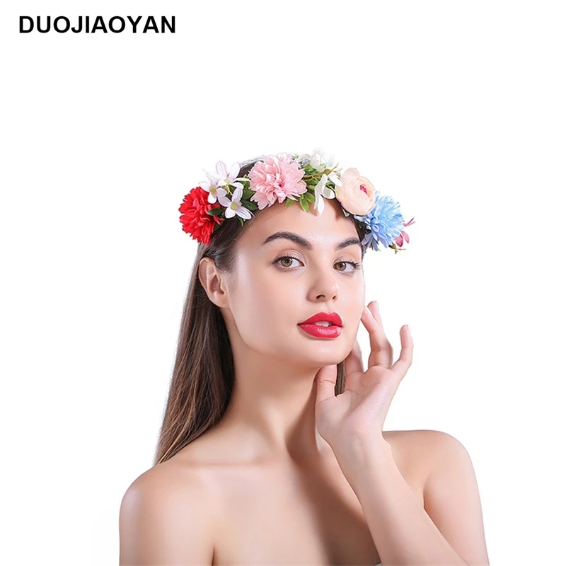 DUOJIAOYAN богемное цветочное оголовье для девочек розовая Корона головная повязка из ротанга Свадебный веночек Украшение Аксессуары для волос