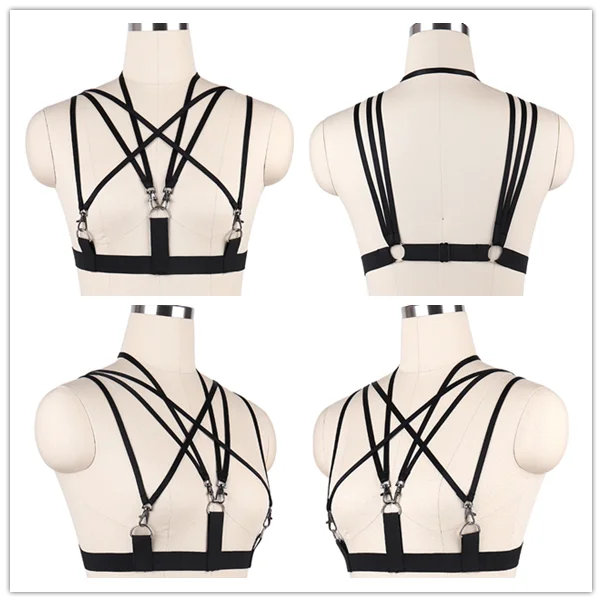 D0085 Sexy Black Body Bondage Harrness Belt Festival Adjustable Cage Bra Woman Goth Harness Punk Rave Lingerie Edgy Body Cage - Цвет: D0085