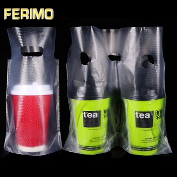 

1000Pcs/Lot One Cup / Two Cups Carrier Out Bags Packing Bag Beverage Packaging Bag Clear Plastic Juice Cup Packing Pouches