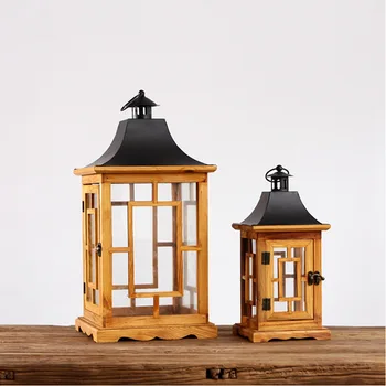 

New Classical Chinese Wood Wind Lantern Creative Candlestick Arrangement Glass Wind-proof Retro Horse Lantern