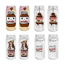 Nova impressão 3d engraçado bonito dos desenhos animados alimentos nutella unisex meias curtas criativo colorido múltiplo baixo tornozelo meias para mulher