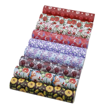 

David accessories 9pcs/set 20*34cm Flower Printed Synthetic Leather DIY Hair Bow Bag Shoes Material Faux Leather Fabric,1Yc8013