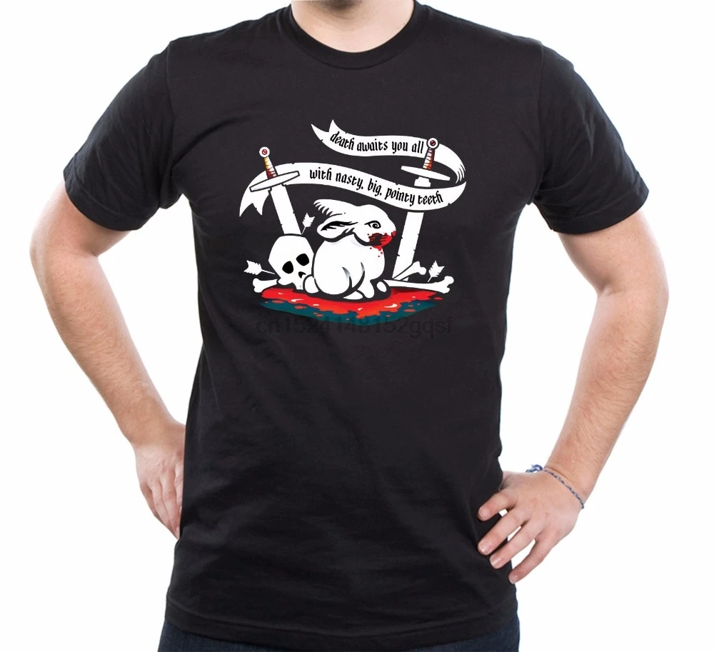 

2018 New Summer Casual T-Shirt Holy Grail Killer Rabbit Death Waiting for You All Monty Python Knight Casual Tee Shirt