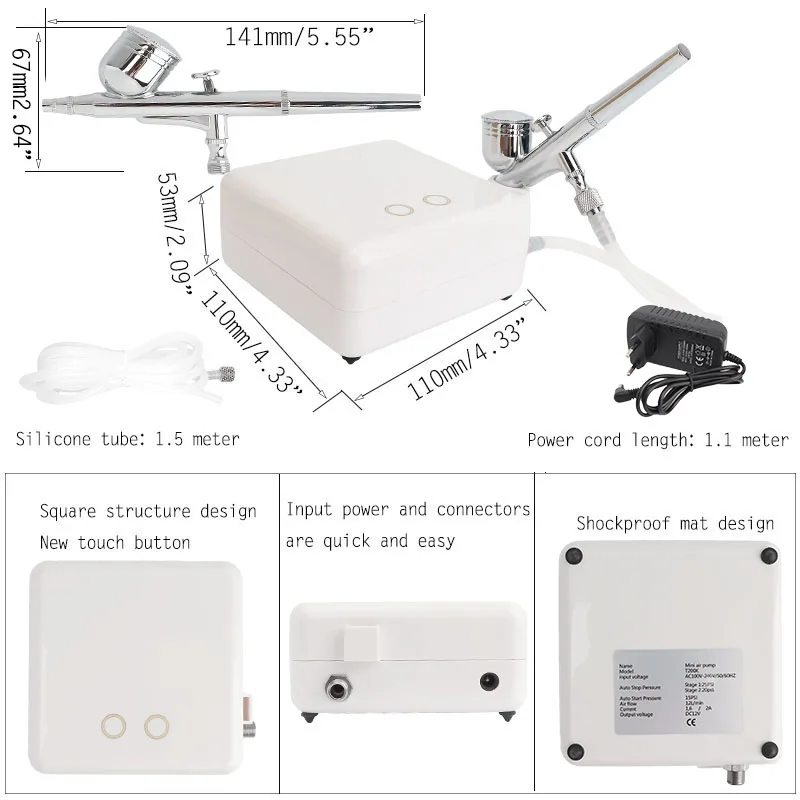 Onnfang Горячая набор воздушных компрессоров с двойным действием Аэрограф Краскораспылитель для дизайна ногтей макияж Air-кисть комплект