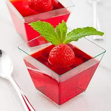 50Pcs 2oz/60ml Disposable Jelly Cups Mini Square Dessert Cup Cube Plastic Dish Cake Jelly Pudding Cups Party Kitchen Accessories