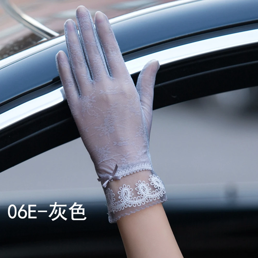 HanXi Модные женские шелковые перчатки, летние спортивные перчатки с сенсорным экраном, кружевные варежки с защитой от солнца - Цвет: 06E gray