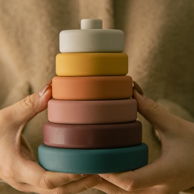 Baby Soft Silicone Stacking Blocks Toy Round Colorful Shape Silicone Construction Toy Montessori Early Education Toys Baby Gift 1