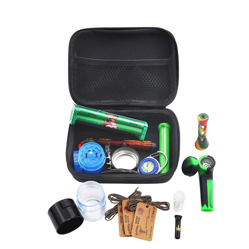 Portable DIY Smoking Kit with Storage Bag, Plastic Herb Grinder, Storage Box& Tubes, Silicone Pipe, Manual Cigarette Maker