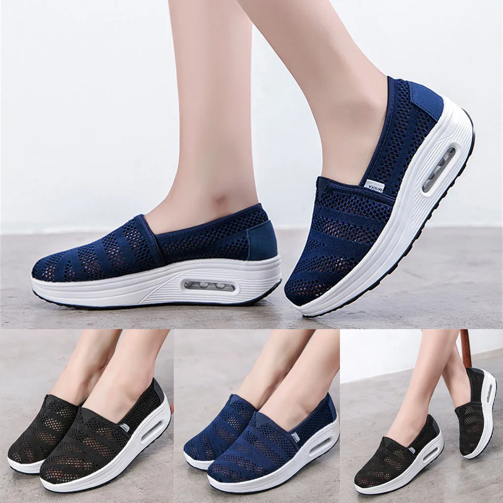 Women's Mesh Breathable Thick-Soled Running Shoes Rocking Shoes Air Cushion Running Sneakers
