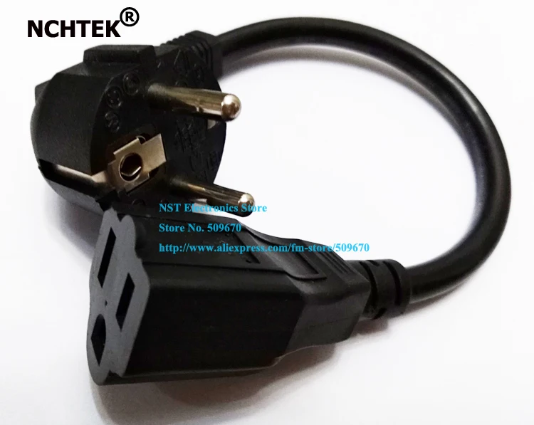 NCHTEK США 3Pin NEMA 1-15R до 90 градусов Угловой Стандартный 2Pin Европа CEE/7 штекер Адаптер SF КАБЕЛЬ/ DHL /100 шт