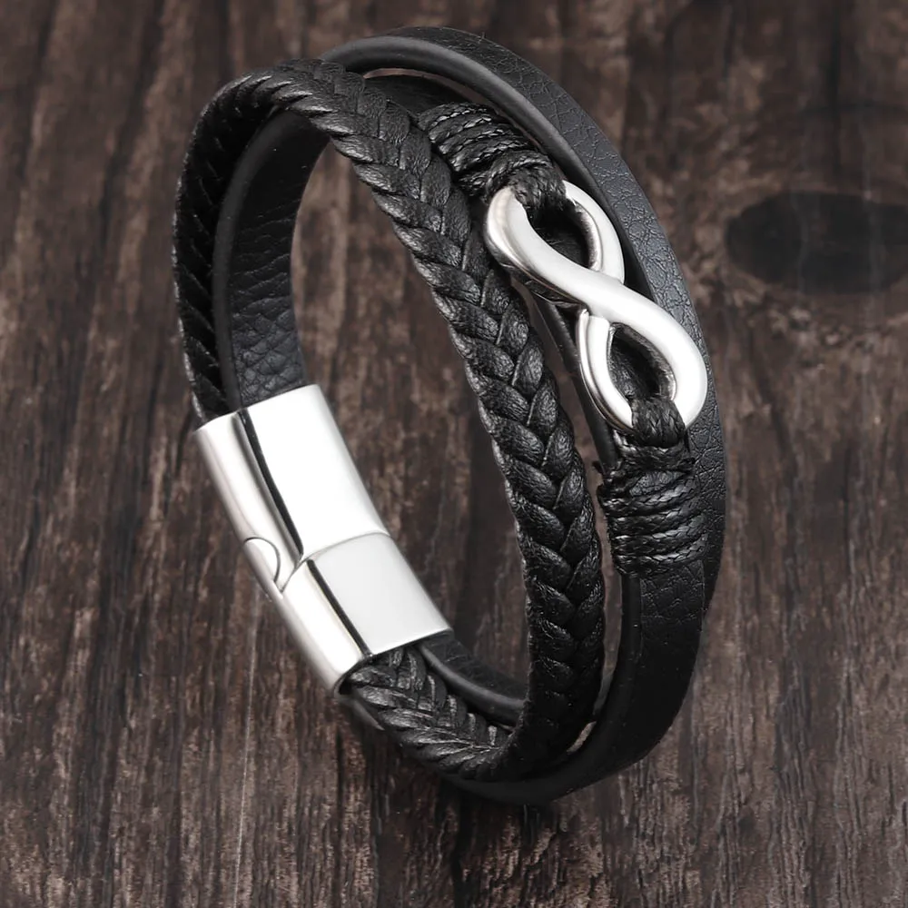 Stainless Steel Leather Bracelet Infinity Logo Special Popular Pattern Men's Bracelet DIY Valentine's Day Handsome Gift