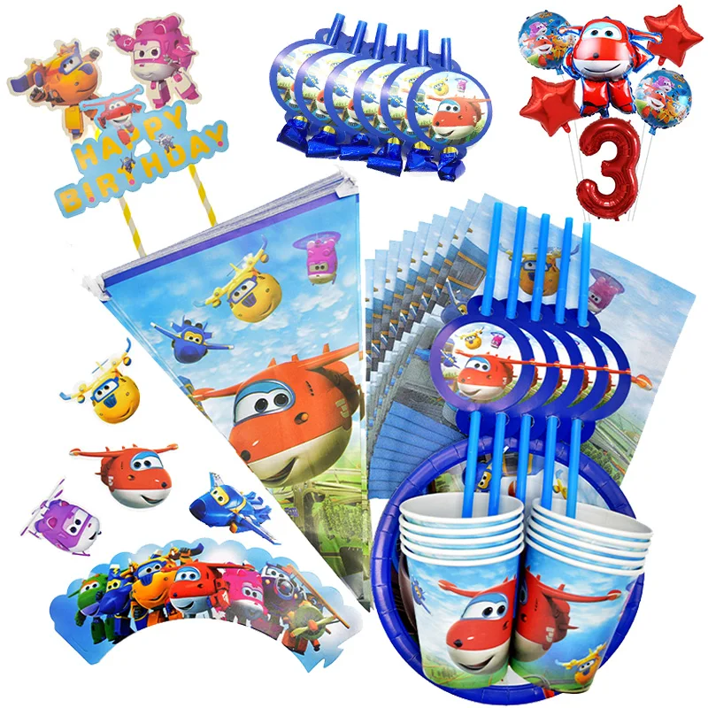 Superalas cumpleaños materiales de decoración para boda avión desechables taza platillo tejido paja niños ducha fiesta