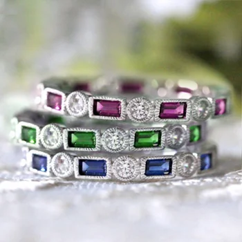 

Huitan Red Blue Green Zircon Stone Party Ring Tiny Simbol Accessories For Girl Sweet Birthday Gift For Besties Silver Color Ring